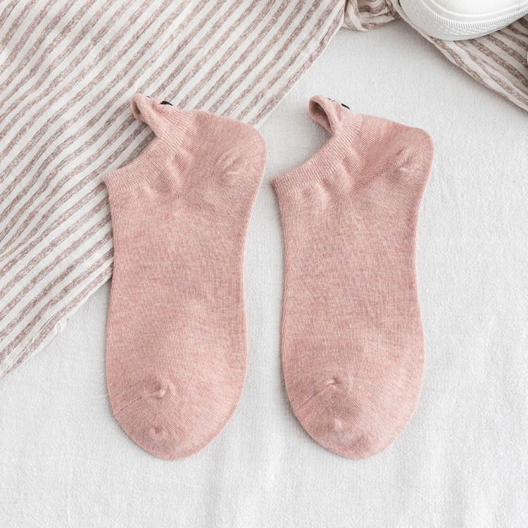 Women's Cute Japanese Cartoon Eyes Cotton Socks with Smiley Face Embroidery - Short Boat Style