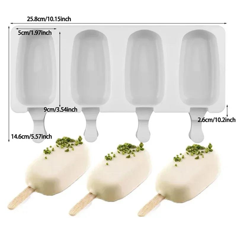 4/8 Hole Silicone Ice Cream Forms Popsicle Molds DIY Homemade Dessert Freezer Fruit Juice Ice Cube Maker Mould with Sticks 6