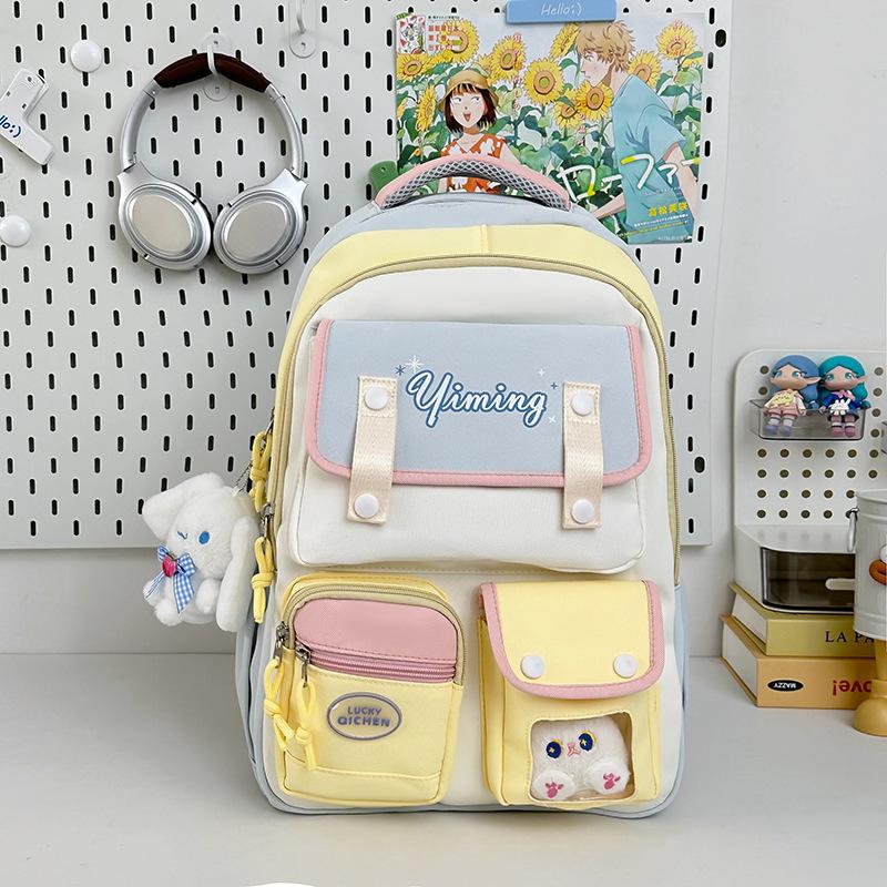 Cute color-blocking schoolbag girls' junior high school birthday department ins style large-capacity backpack casual student class backpack trend