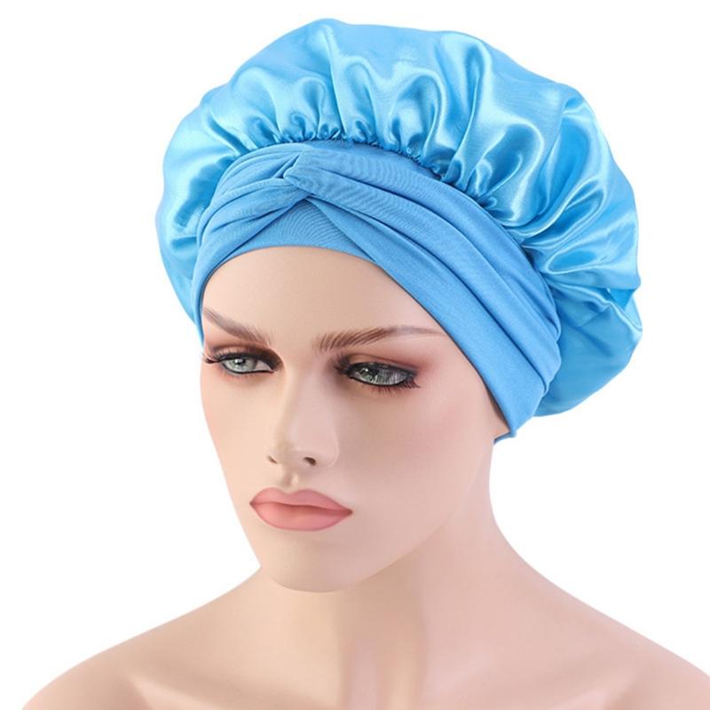 Sleep Cap Satin Bonnet Night for Head Cover Wide Elastic Band Sleeping Soft Adjustable Ribbon Strap Hair Turbans for Wom