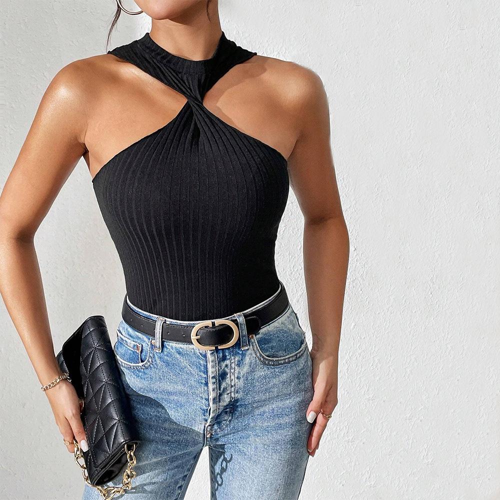 European and American Sexy Design Sense Kink Neck Slim Body Party Sexy Vest Tube Top