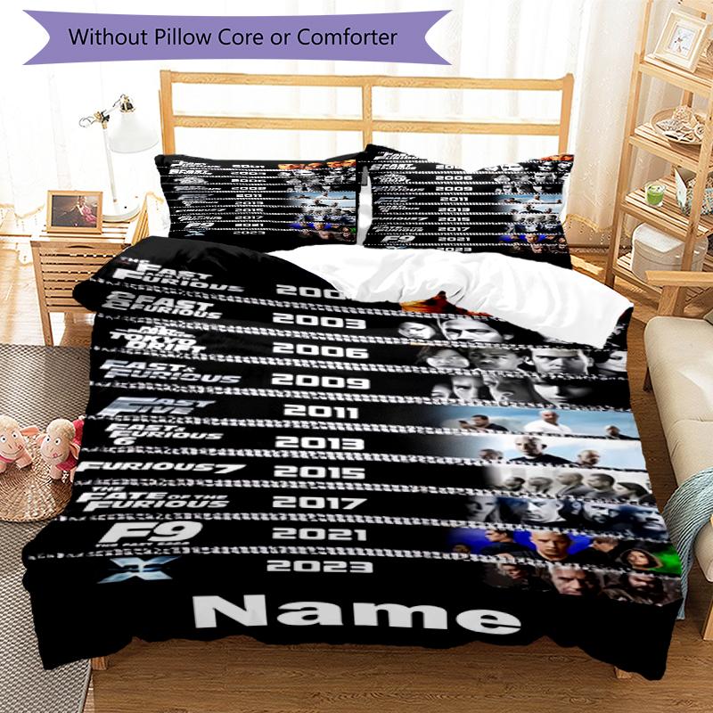 Set Biancheria da Letto Fast & Furious Personalizzato con Nome 3 Pezzi Copripiumino Chiusura Include 1 Copripiumino & 2 Federe, Morbido e Confortevole per Tutte le Stagioni.