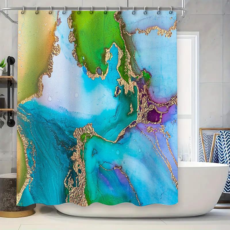 

Blue Abstract Ocean Wave Shower Curtain Modern Coastal Bathroom Decor Teal Sea Art Print Waterproof Fabric W60H190(CM)-1 Pcs
