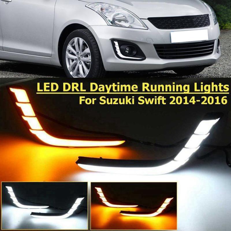 

2 шт./компл. белый светодиодный DRL дневные ходовые огни желтый сигнал поворота противотуманная фара крышка для автомобиля Suzuki Swift 2014-2016