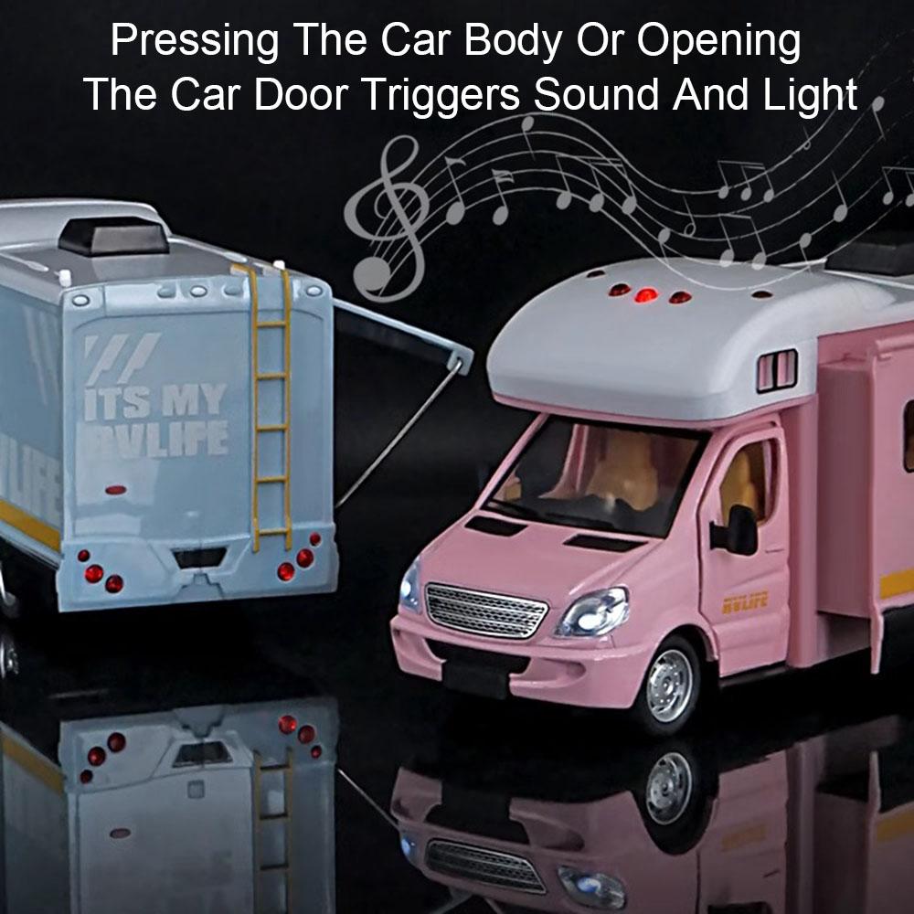 1:32 Scale Camping Rv Model Car Toys Metal Diecast F150 Pickup Trucks Sound Light Doors Opened Pull Back Ornament For Kids Gifts