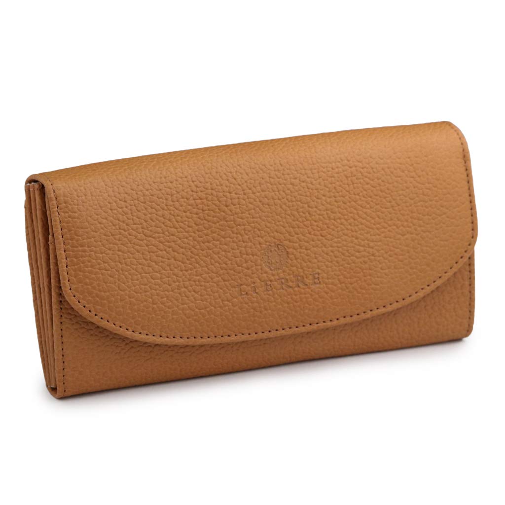 

LiERRE Genuine Leather Flap Long Made in Simple Large Capacity Women s Wallet, Japan, Design, (Camel)