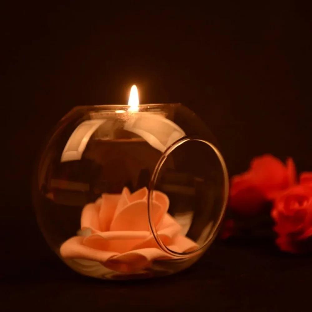 6/12Pcs Transparent Glass Candle Holder Round Bubble Hollow Tealight Candlestick Wedding Dinner Decoration for Paty Wedding