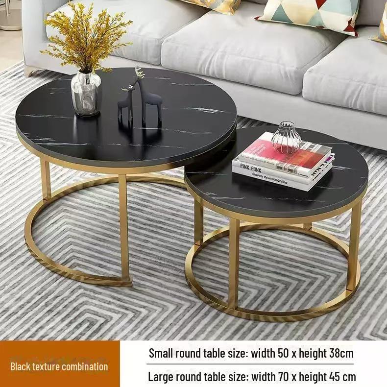 Modern Nordic Iron Coffee Table Set: Minimalist Round Mother and Child Design for a Quiet Living Room.