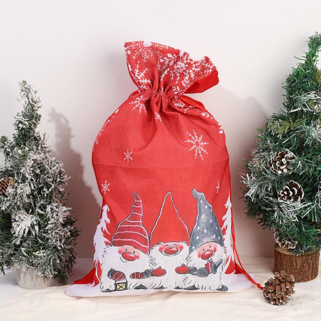 Christmas Ornaments Linen Printed Gift Bag Drawstring Gift Packaging Bag Children's Festival Candy Bag