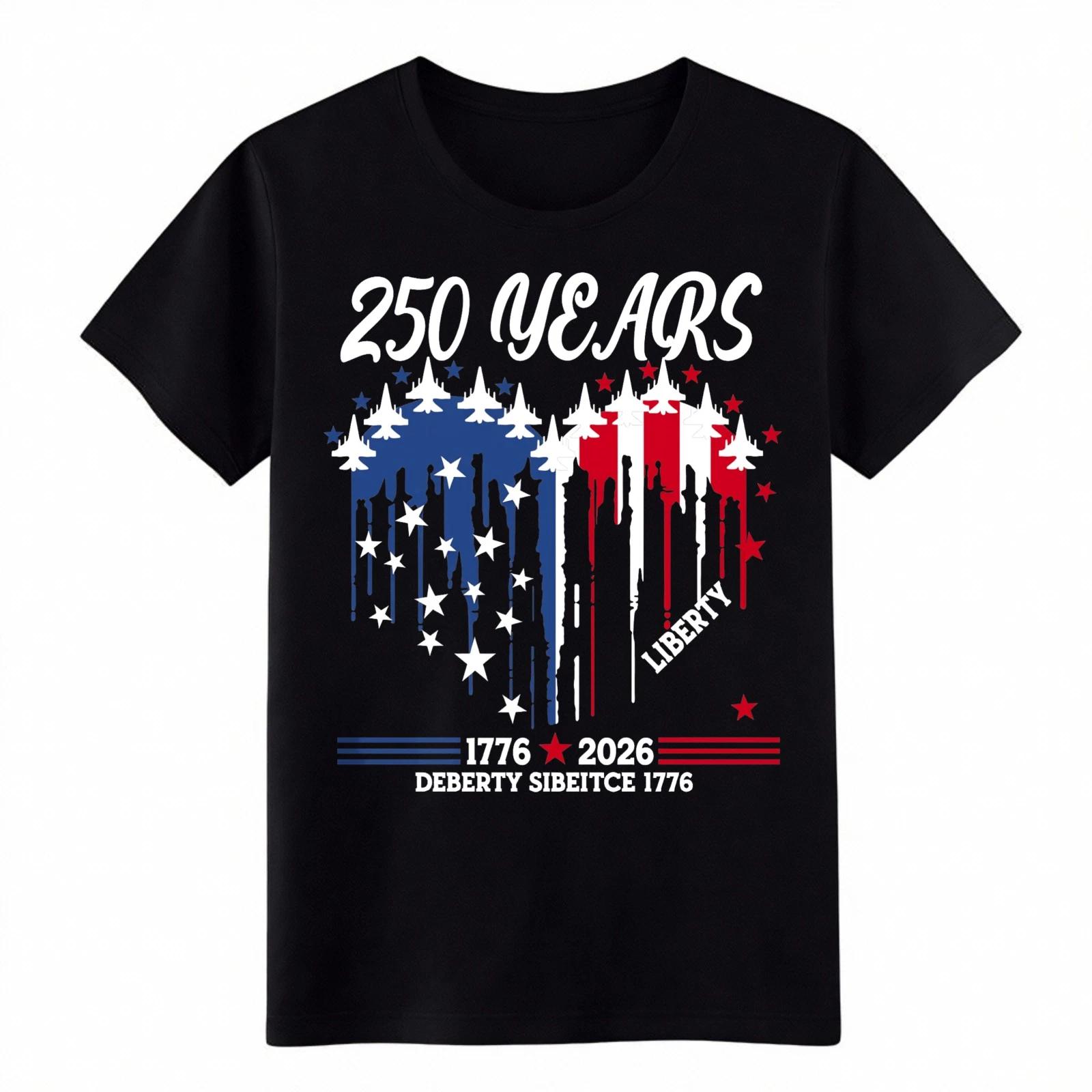 Unisex 1776-2026 Patriotic 250th Anniversary USA Heart Print T-Shirt Cotton Tee 4XL