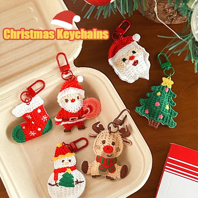 1PC Christmas Shape Keychain Mobile Phones Key Accessories Friends Gifts Keyholders Party Santa Claus Snowman Xmas 6 Styles