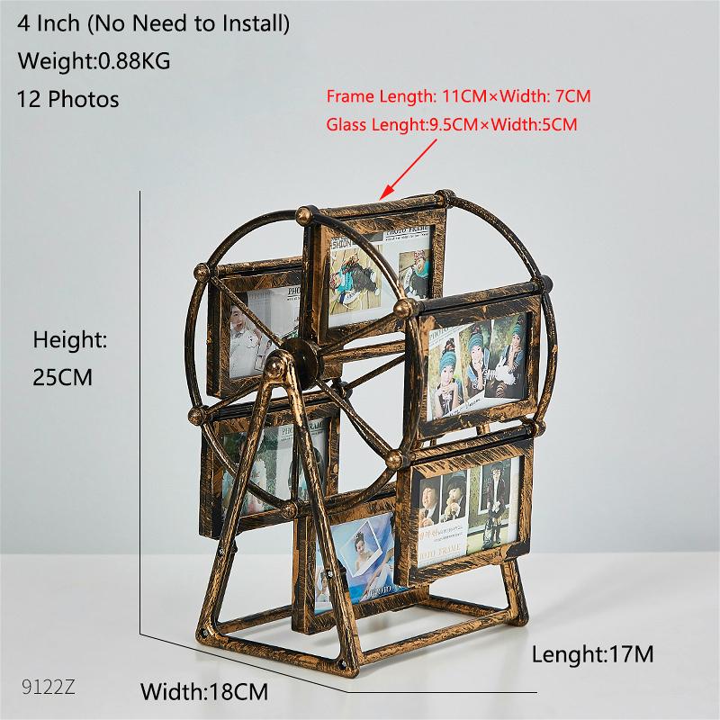 5 Inch Classical Retro 360 Degree Rotation Ferris Wheel Photo Frame Romantic Unassembled DIY Pictures Frame Home Windmill Decor