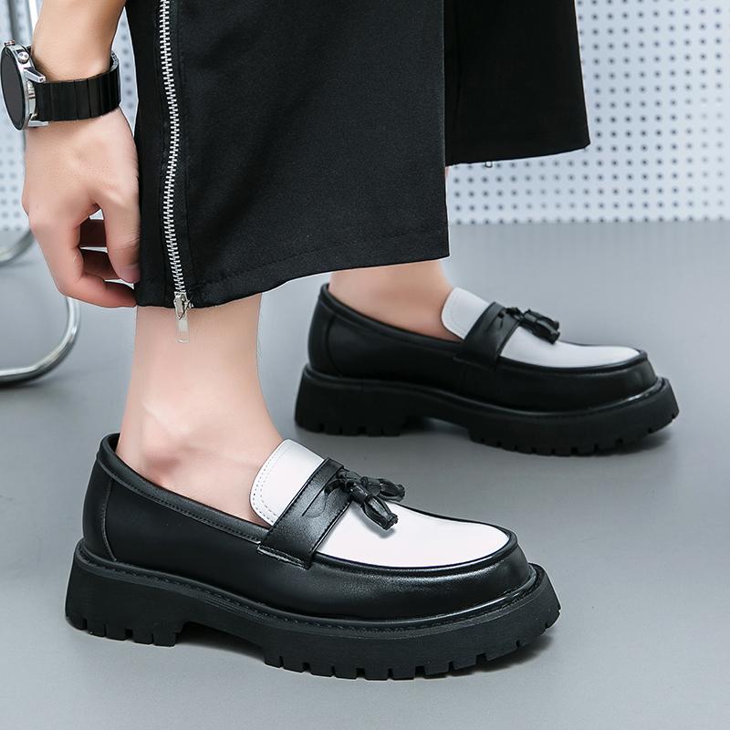 Black New Fashion Tassel Mens Party and Wedding Loafers Thick Soled Men's Dress Platform Shoes Comfortable Breathable Men Shoes