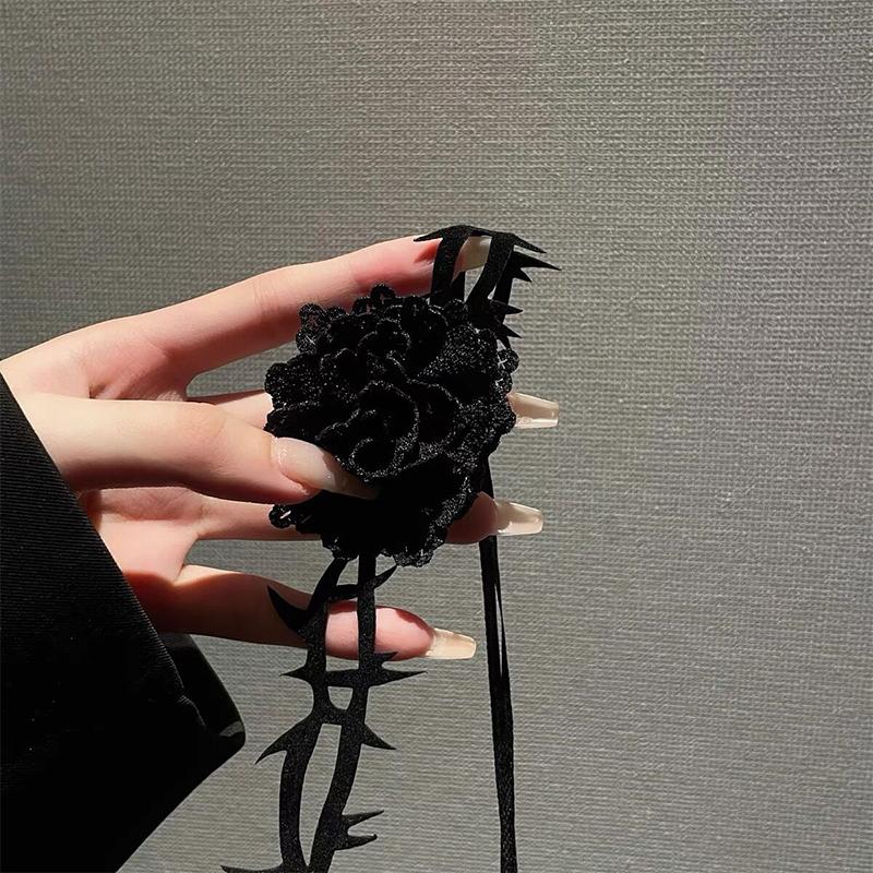 Gothic Thorny Red Rose Choker Necklace Retro Flower Adjustable Rope Collar Necklace For Halloween Cosplay Party Accessories