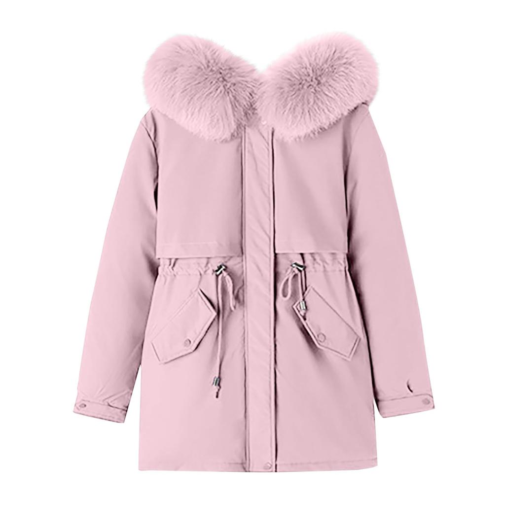 Women's Casual Warm Versatile Large Collar Solid Color Thickened Cotton Coat Jacket