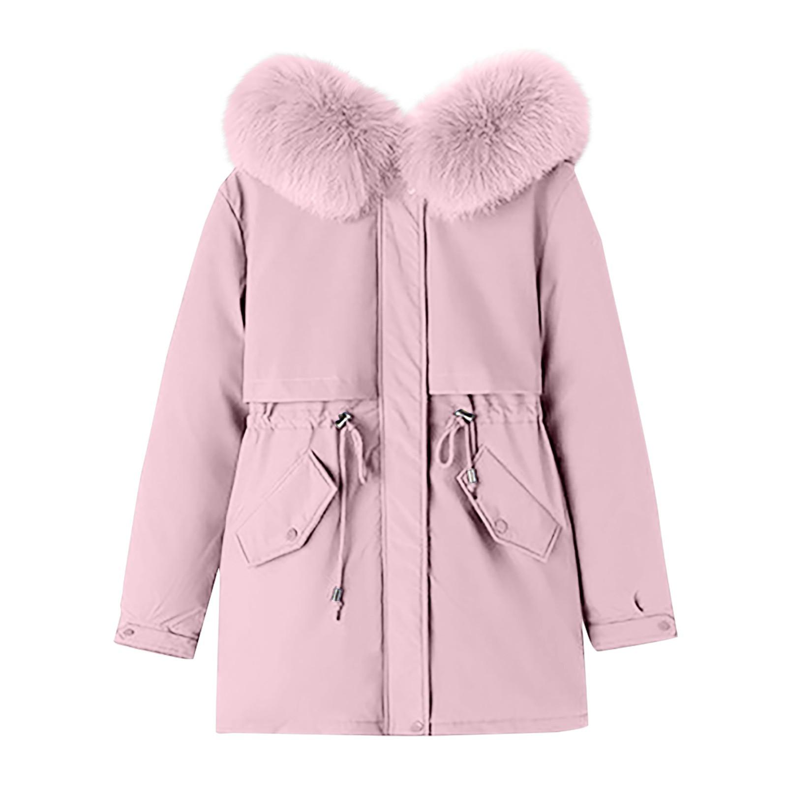 

Женская повседневная теплая универсальная куртка из утолщенного хлопка с большим воротником M розовый