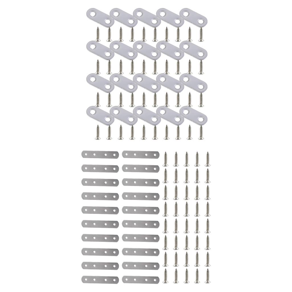 20pcs Flat Straight Brace Brackets Sturdy Stainless Steel Mending Plates Home Accessory for Wood Furniture Daily Use