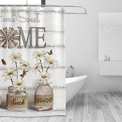 Tijuboni Farmhouse Daisy Shower Curtain White Flower Shower Curtains for Neutral Country Floral Bathroom Decor Rustic Shower Cur