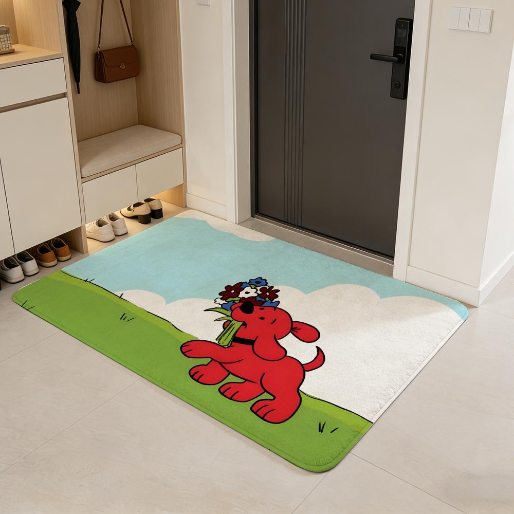Clifford t-the B-Big R-Red D-Dog Floor Mat Soft Cartoon Flannel Non-Slip Kids Play Mat & Entrance Door Mat for Bathroom Bedroom