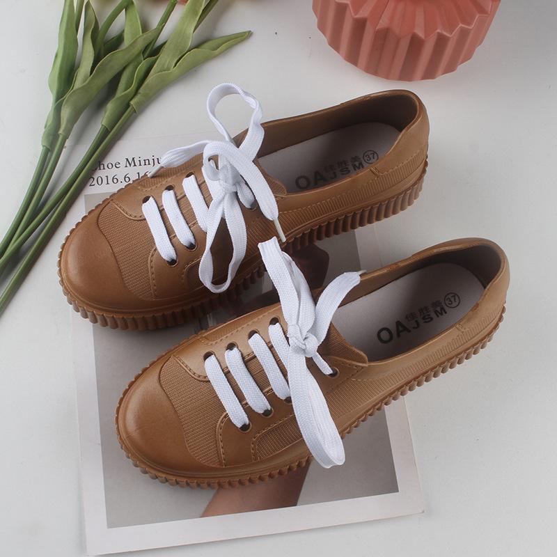 Yuzhihao Women s Lace-Up Low-Top Rain Boots - Fashionable Solid Color, Flat Bottom, All-Season Outdoor Wear 36-37