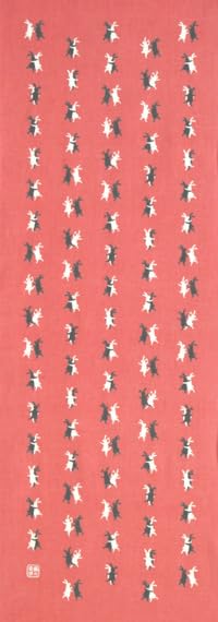 Somenoanbo Tenugui Waltz Authentic Dyed Cotton Tokuoka Made In Japan 35cm X 100cm "Rabbit Peach" 100%