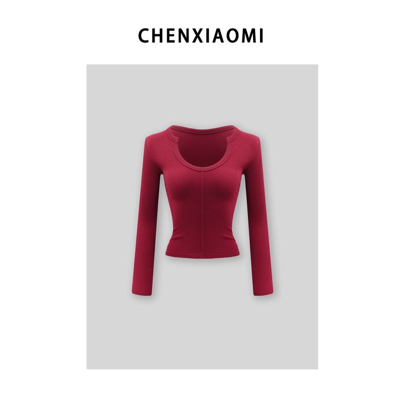 

[Honey Mjhome] Fruit Flavor Bubble Fashion Sexy Slimming and Fashionable Silm Sexy Pure Desire Long Sleeves Tops Z440 Dark maroon S(85-105)
