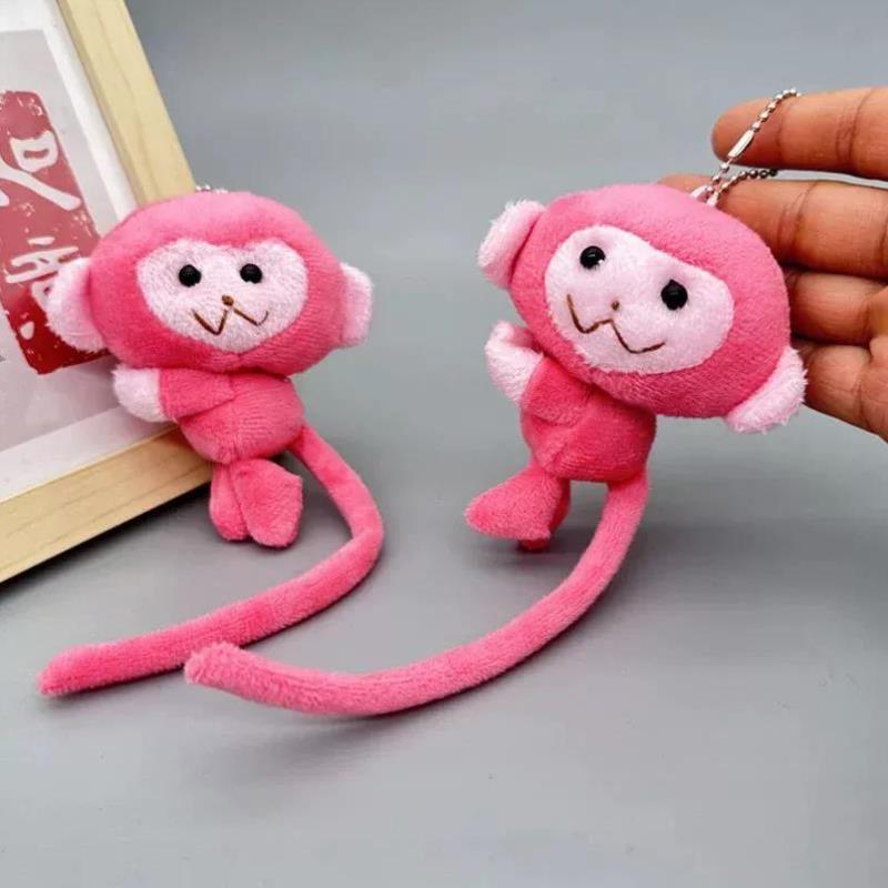 Cartoon Pink Plush Keychain Cute Long Tailed Monkey