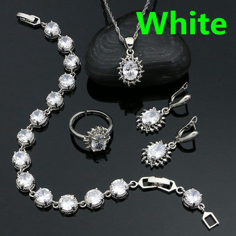 925 Silver Jewelry Set Emerald Cubic Zirconia Adjustable Ring Earrings Pendant Chain Bracelet Anniversary Jewelry for Women белый
