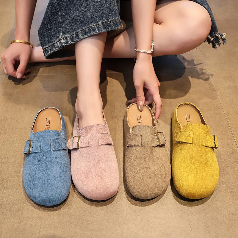 Wear Boken inner pedal retro outer drag women's summer half-care shoes to increase the height of Birken shoes bag head semi-new lazy sandals