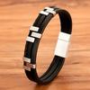 Black Brown Blue Color Three-Layer Stitching Accessories Stainless Steel Men's Leather Bracelet Advanced Design Style Gift