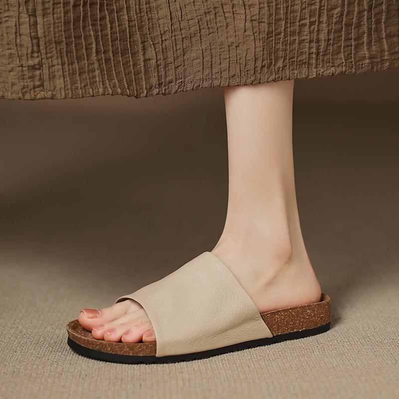 Fashion 2025 New Summer Women Sandals Genuine Leather Women Shoes Open Toe Med Heel Shoes Slippers Beach Modern Slippers