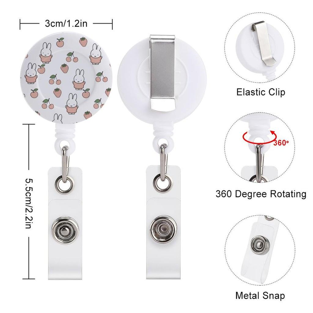 Miffy Rabbit Cute Small Animal Anime Hanging Name Tag Reel Reel Keychain Strong Metal Wire Stretchable Reel Strap Reel Clip for Employee ID Commuter