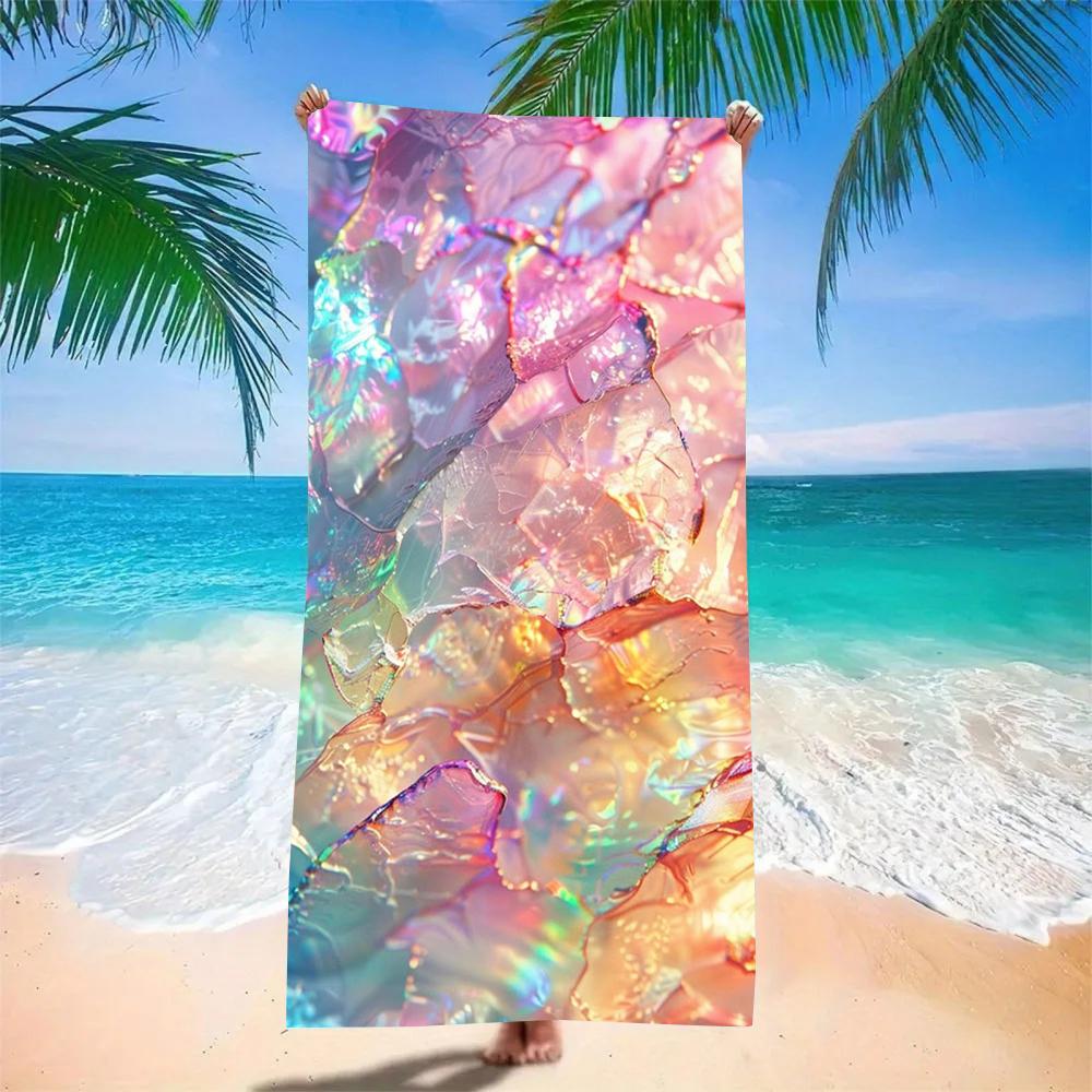 Microfiber Quick Dry Beach Towel - Seashell Pearl Water Ripple Pattern, Soft Lightweight Sandless Travel Blanket for Swimming