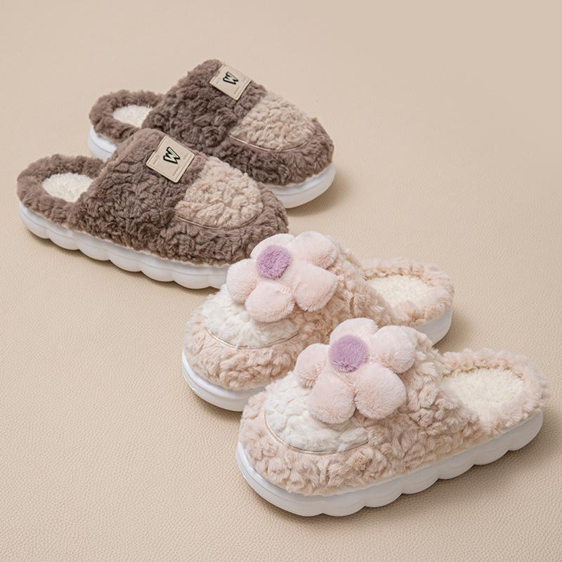 Cotton slippers home autumn and winter wool slippers warm velvet cotton shoes soft platform shoes couple cotton mop