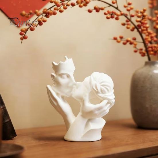 Living Room Art Piece 3D Printed Kissing Couple Figurine, Romantic Hollow-out Statue with Wide Solid Stable Base, Modern Delicate Carved Figurine