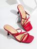 Red Square Head Slippers Women Wear Exquisite Fairy Style 2025 Summer New Cat Heel 77cm Fine Heel Temperament Sandals