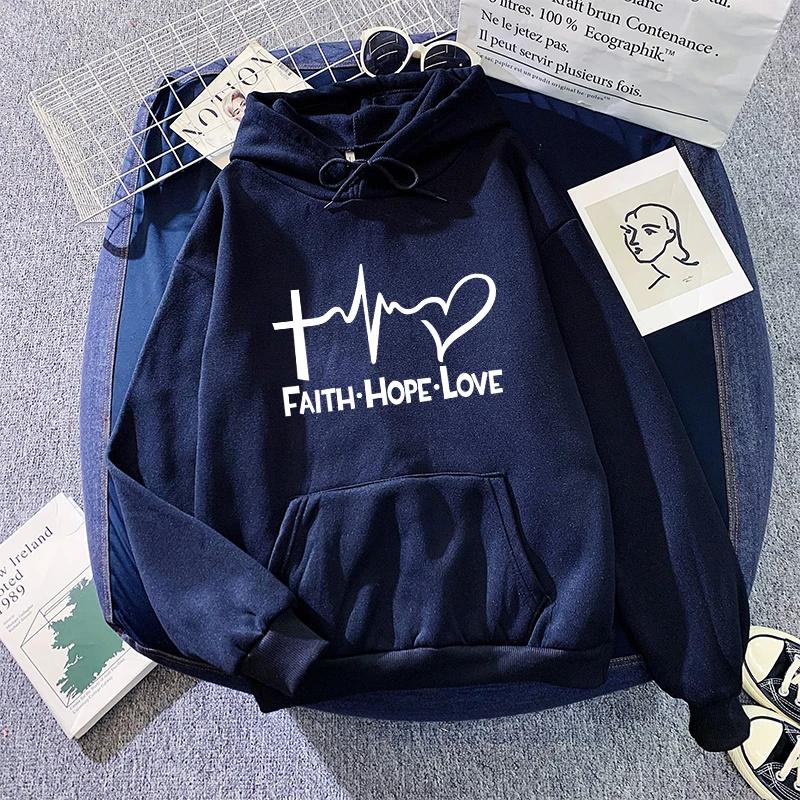 2025 New Arrival Women's Hooded Sweatshirt High Grade Faith Heart Print Hoodies All Season Ladies Home Outdoor Comfort Pullover