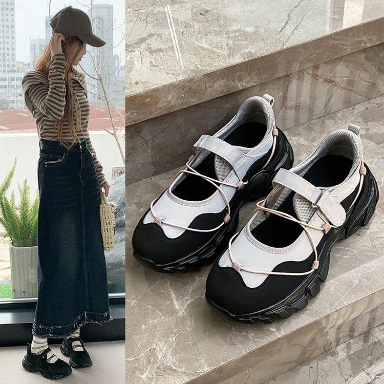 Dongdaemun, South Korea 2025 New Casual Sports Shoes Heightened Platform Velcro Color Matching Fashion Light Mouth Single Shoes
