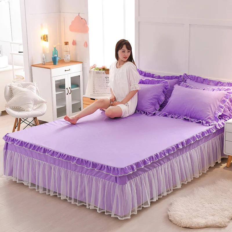 Lace  Anti Slip Bed Skirt  Ruffle Edge Transparent Gauze Wear Resistant Bed Cover Household Mattress Protective Cover Bedding
