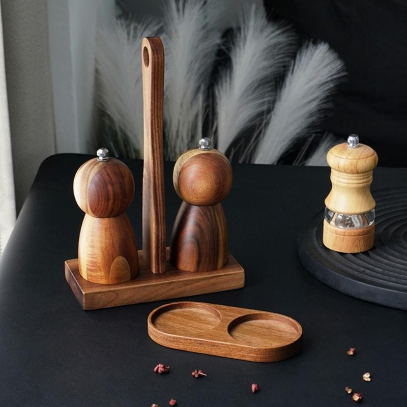 Walnuts Wood Grinders Tray With High Edges Elegant Salts and Pepper Mill Holder for Mills and Shakers