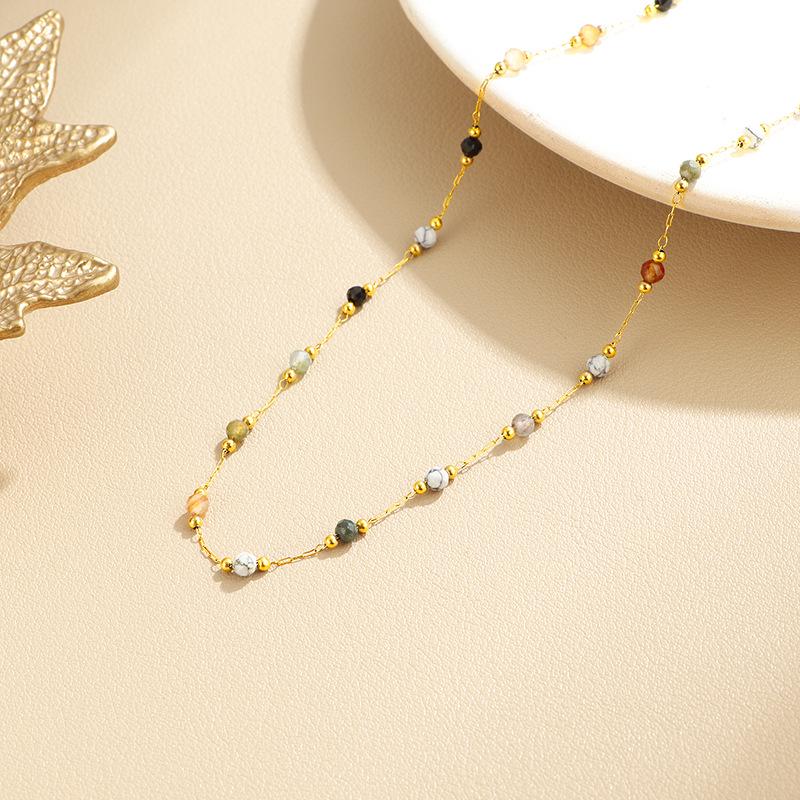 Natural Stone Dopamine Women's Titanium Steel Layered Necklace - Unique Niche Design