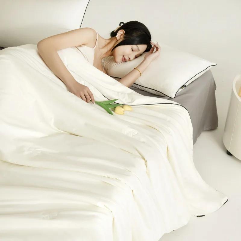 

2025 new bow quilting process solid color simple double wash silk summer quilt summer quilt three-piece set 150x200cm 3pcs