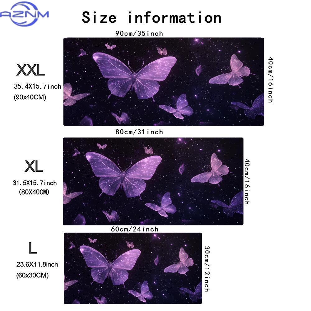 Non‑Slip Rubber Extended Keyboard Mousepad, Sparkly Galaxy Butterfly Purple‑Tone Desk Mat for Gaming Zone & Office Workstation