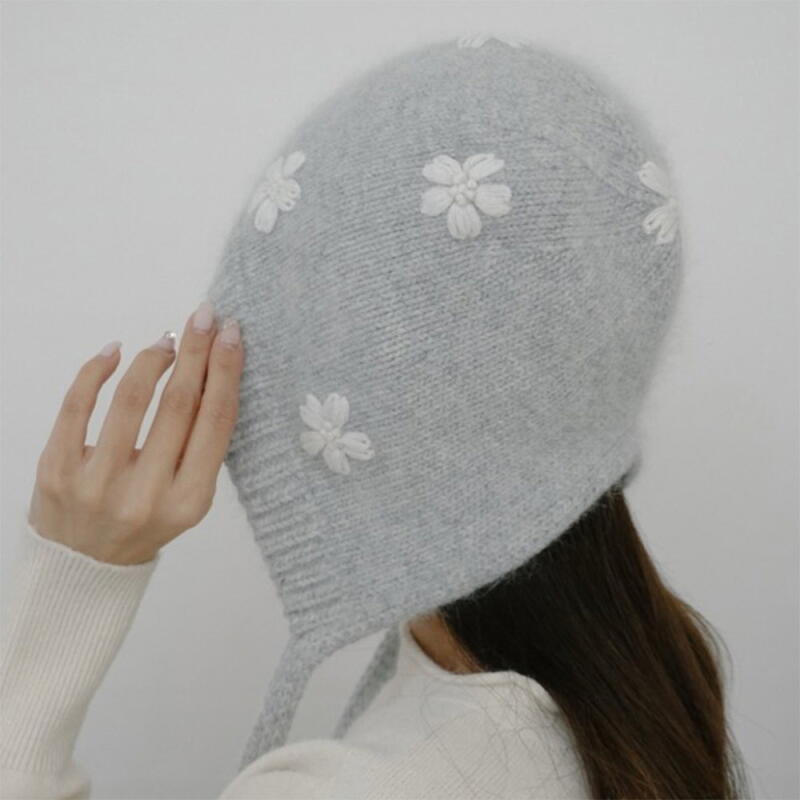 Women s Thin Winter Hooded Beanie Cute Hat C8653_Light Gray