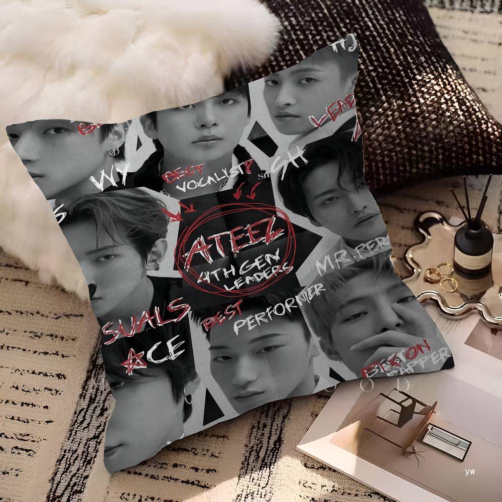 A-ATEEZs-KPOP Klassischer Heißer Sänger Büro Kissenbezug Auto Kissenbezug 45X45CM Lendenkissenbezug Sofakissenbezug