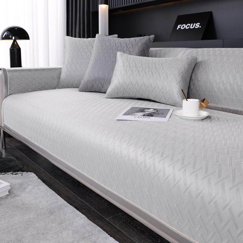 Sofa Cushion Summer Ice Silk Summer Mat Non -Slip Simple Modern Light Luxury Gray High -End Cushion Summer Sofa Cover Slipcover