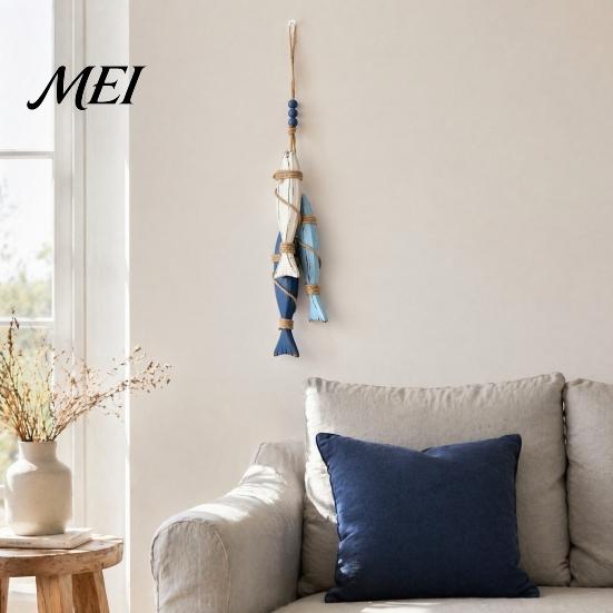 Handmade Hanging Wall Art 1/2Pcs Bohemian Wooden Starfish Decoration, Fish Ornament, Entryway Decorations Coastal Nautical Pendant for Home