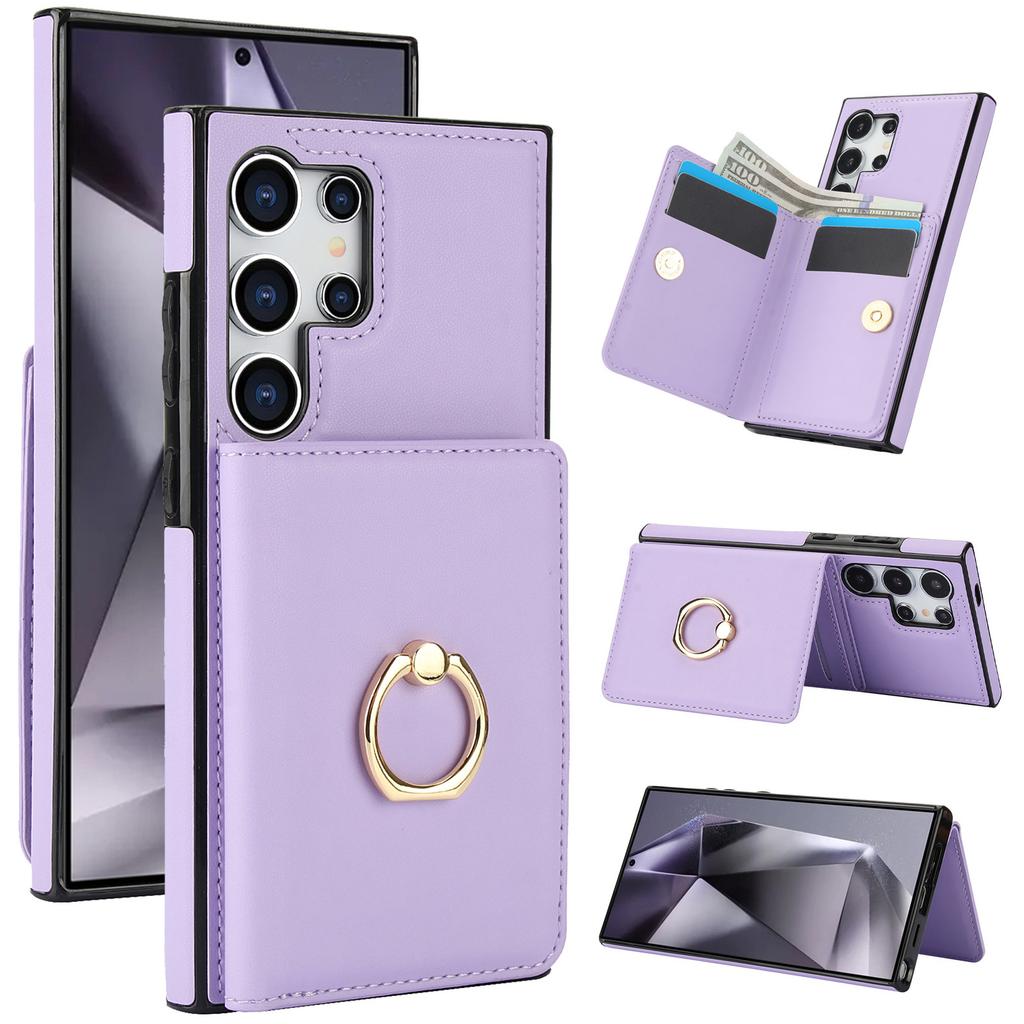 Case for Samsung S26 S25 S24 S23 S22 S21 Plus Ultra Ring Card Insertion Protective Cover Full Coverage Plain With Holder