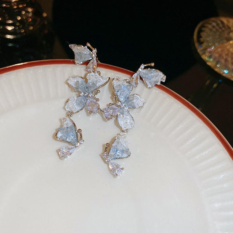 

GemChic женские серьги-гвоздики с иглой, длинные серьги с имитацией драгоценного камня циркона и бабочки, изысканные милые ювелирные изделия на день рождения, Рождество, подарок