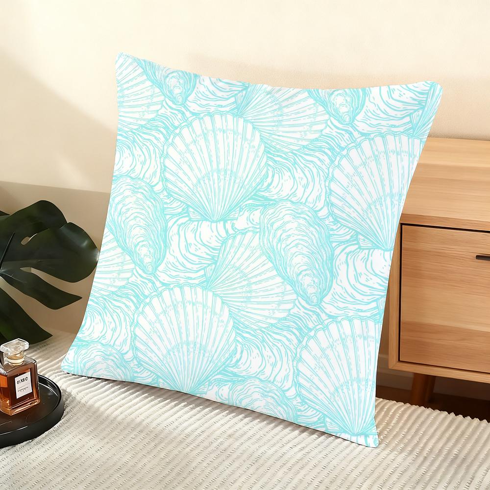 Seashell Pattern Cushion Cover Soft Short Plush Pillow Cover Smooth Cozy Texture Aesthetic Cushion Case Home Decor